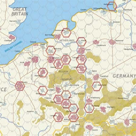 Storm of Steel sample map. Showing a view of great Britain and Germany.