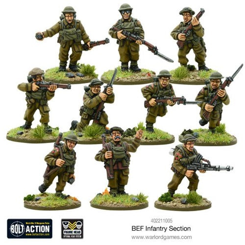 Bolt Action, painted figures, front view, WW2, infantry section