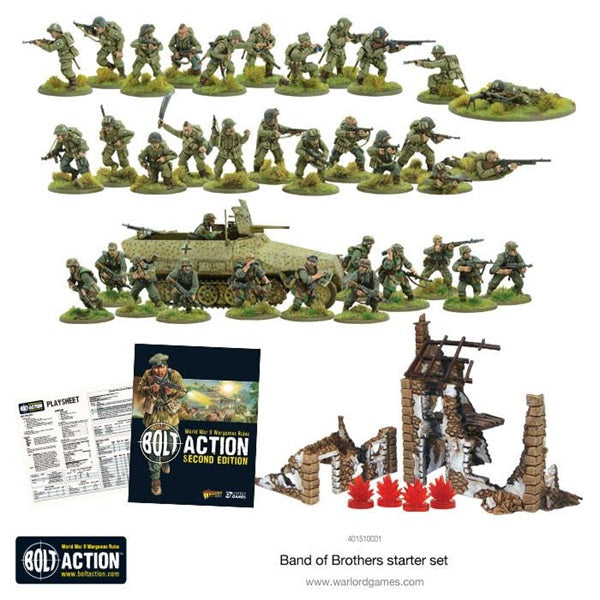 Bolt Action, miniatures, plastic, German infantry, American airborne, WW2, rules, destroyed building, assembly sheet