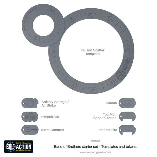 Bolt Action, templates, HE and Scatter template, game tokens, plastic