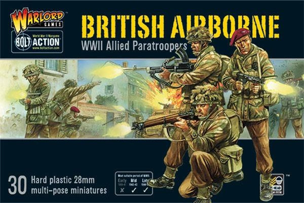 British Airborne box cover for WWII Allied Paratroopers with British Airborne soldiers Warlord Games.