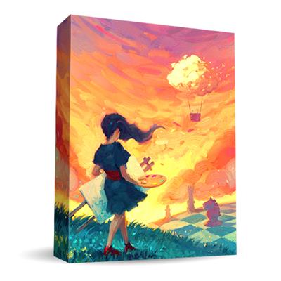 Road to Infamy game, Canvas, family  board game where players arrange card to make unique art work, box art.