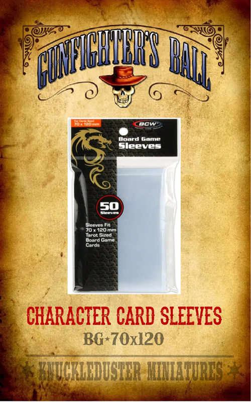 Character card sleeves for Knuckleduster Miniatures. Tarot size 70x120mm. 4mm thick clear plastic