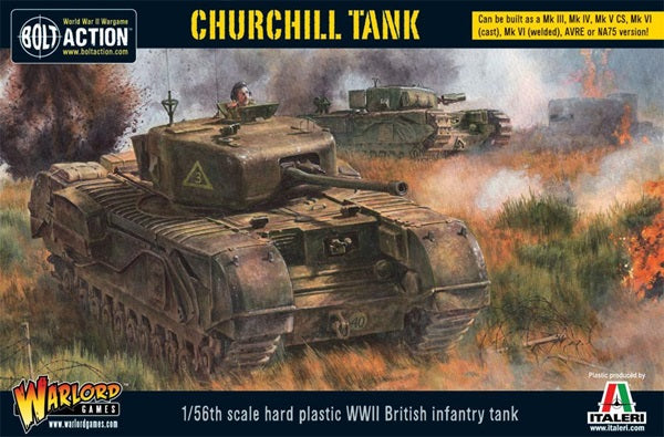 Bolt Action, box art, plastic, miniature, Churchill tank, 1/56th scale, 6pdr gun