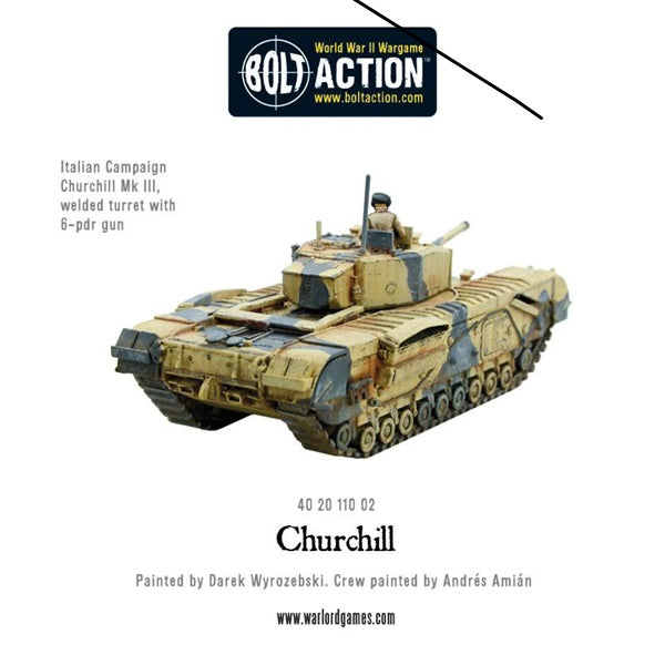 Bolt Action, Churchill tank, plastic, painted, miniature, rear view, welded turret, 6pdr gun, Italian Campaign