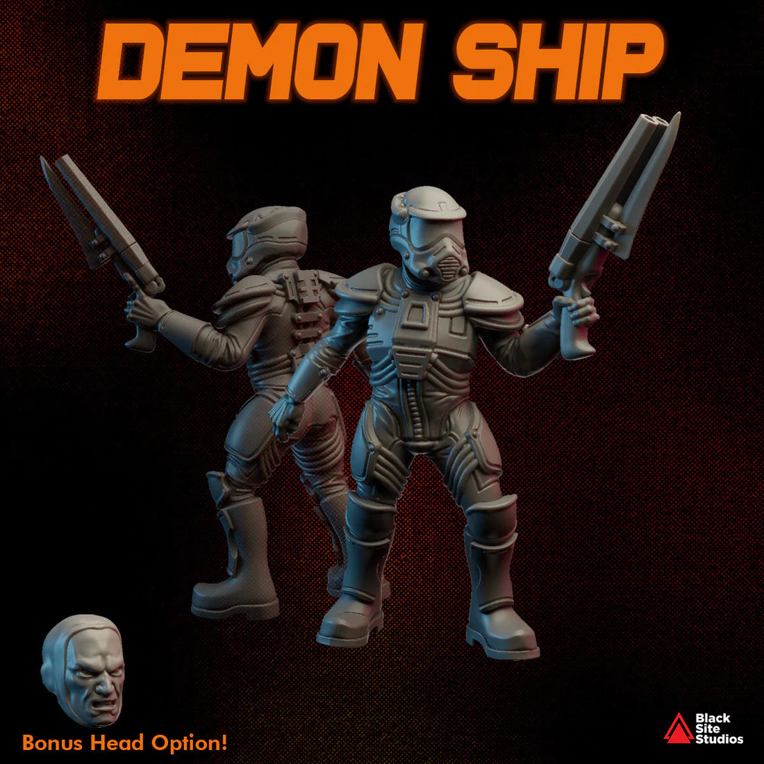 Demon Ship Crew Miniature, Unpainted, showing front and back