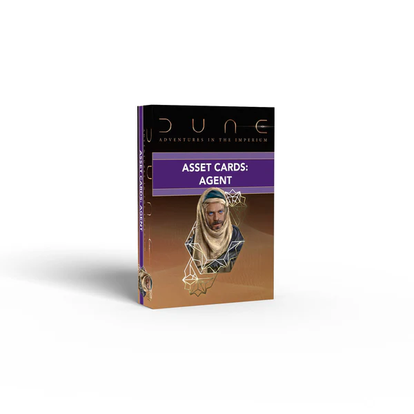 Dune: Adventures in the Imperium by Modiphius Entertainment. Sci-fi role-playing game. Card deck. Box art