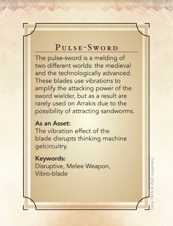 Dune: Adventures in the Imperium by Modiphius Entertainment. Asset deck. View of card