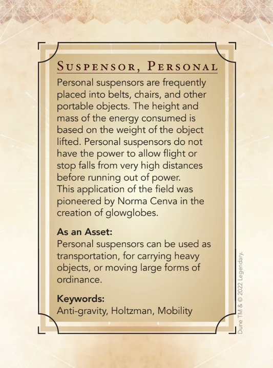 Dune: Adventures in the Imperium by Modiphius Entertainment. Sci-fi rpg. Asset card deck. Sample card