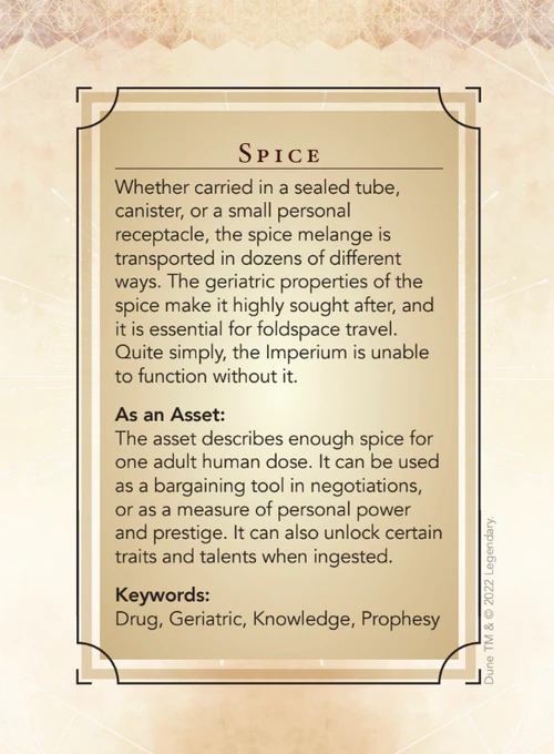 Dune: Adventures in the Imperium by Modiphius Entertainment. Sci-fi rpg. Sample card