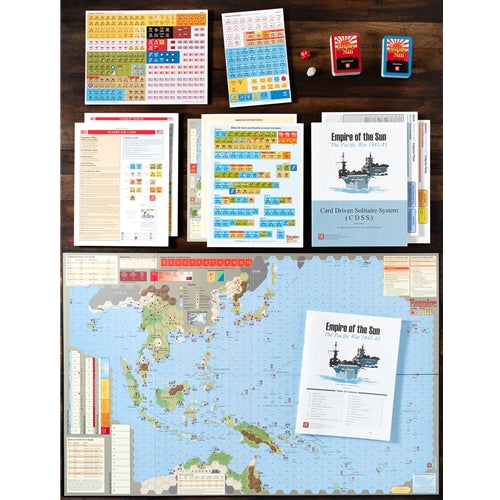 Empire of the Sun, 4th Printing - game components. Including: game board, rule book, tokens and more. War game, board game