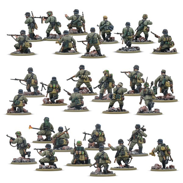 German veteran infantry platoon by Warlord Games. 28mm plastic miniatures for Bolt Action. Shown painted rear view