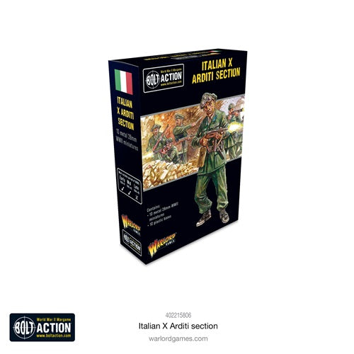 Bolt Action Italian X Arditi section. WW2 box art front, 28mm miniatures