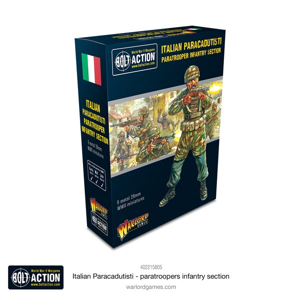 Bolt Action, Italian Paracadutisti, box art, 28mm miniatures, WW2
