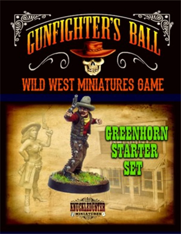 Knuckleduster Miniatures starter set. Metal miniatures 28mm "heroic" scale measuring 32mm to top of head. Old West game