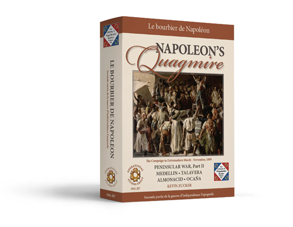 Box for 'Napoleon's Quagmire' with historical imagery and text on a white background. By OSG
