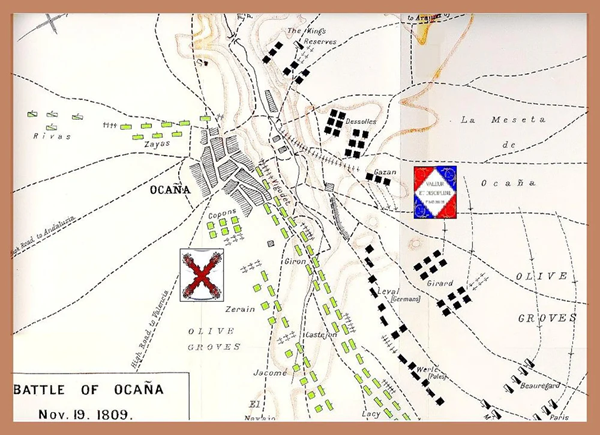 Map of the Battle of Ocaña with labeled positions. From Napoleons Quagmire by OSG
