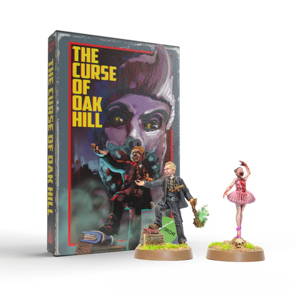 Don't Look Back, The Curse of Oak Hill expansion, VHS packaging, box art, painted miniatures, 32mm, resin