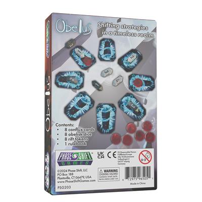 Obelus by Tabletop Tycoon. 2-player abstract game. Back cover art work