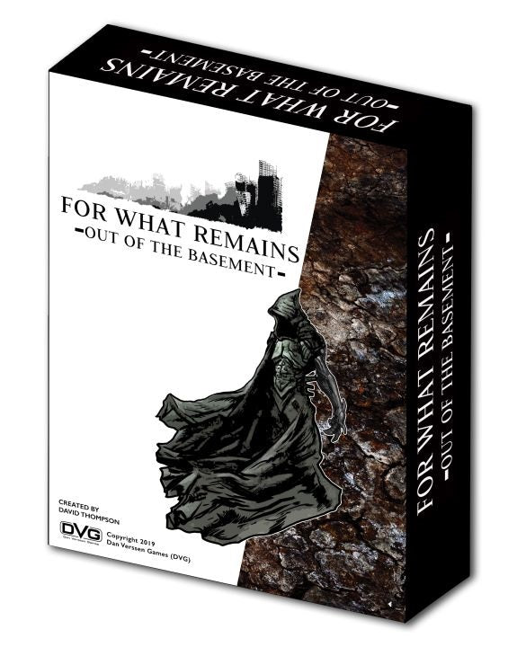 For What Remains, Out of the Basement, post-apocalyptic, 2-player, solitaire, tile placement, box art