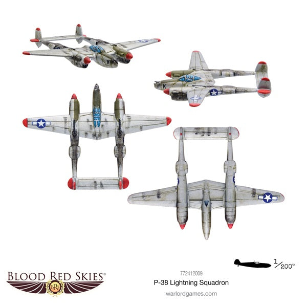 Blood Red Skies aircraft  P-38 Lightning squadron from Blood Red Skies game set on a white background.