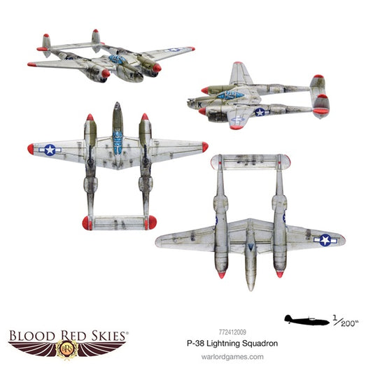 Blood Red Skies aircraft  P-38 Lightning squadron from Blood Red Skies game set on a white background.