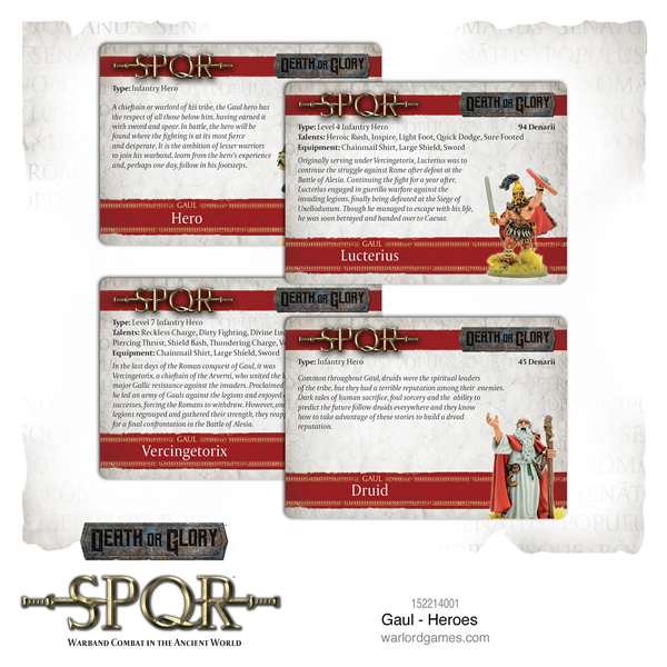 SPQR game, Gaul Heroes, unit cards