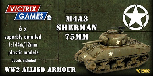 M4A3 75mm Sherman by Victrix. WW2 plastic 12mm tanks.  Tag art.