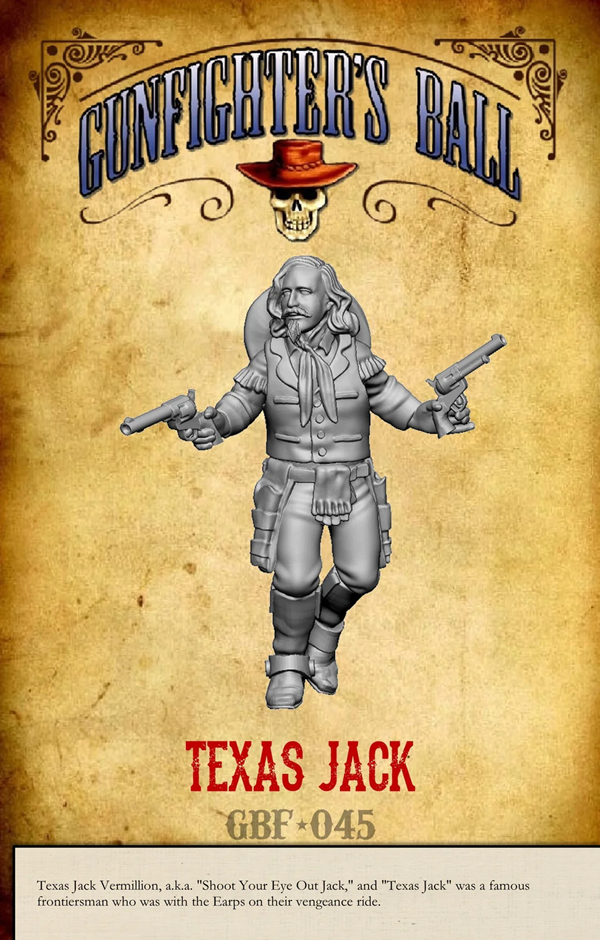 Texas Jack Vermillion by Knuckleduster Miniatures. Old West personality. Unpainted miniature 28mm to 32mm.