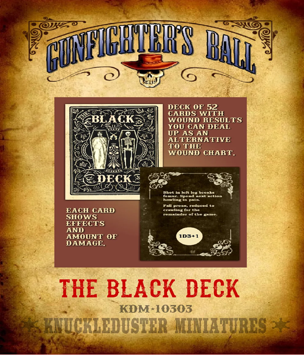 Knuckleduster Miniatures The Black Deck. Gunfighters Ball accessory for dealing damage. Poker sized card deck