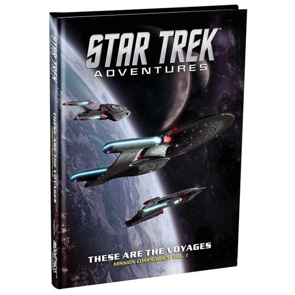 Book titled 'Star Trek Adventures' with spaceship illustration on a white background