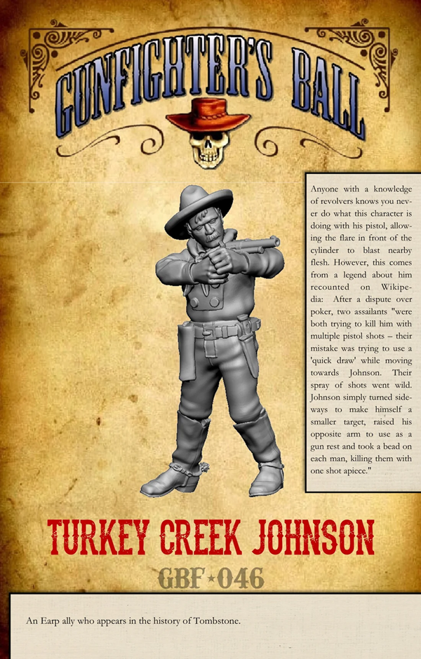 Turkey Creek Johnson by Knuckleduster Miniatures. Old West, unpainted miniature 28mm to 32mm.