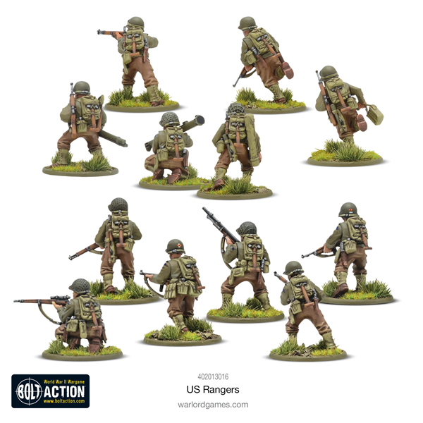 Bolt Action, WWII, U.S. Rangers, 28mm, plastic, painted