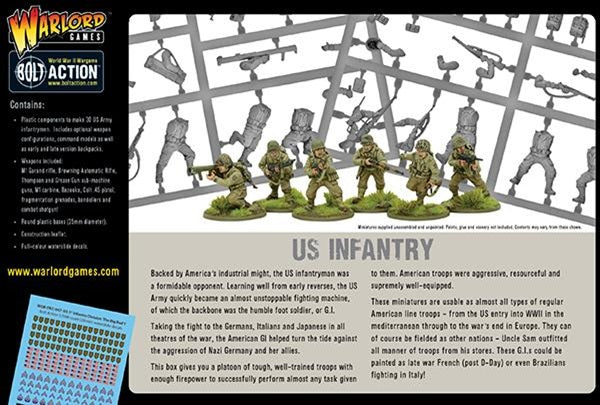 Bolt Action, miniatures, US GI's, back of box, WW2