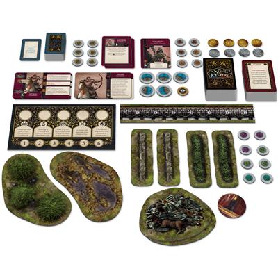 game contents: showing terrain, cards, accessories and more