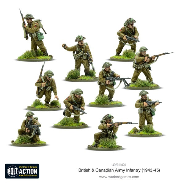 Bolt Action, WW2, British and Canadian infantry, painted, miniatures, 28mm, plastic, 1943-45