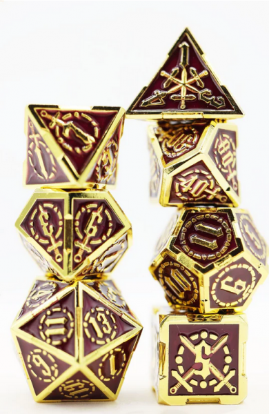 RPG Metal Dice Set: Royal Amethyst Sword. 7 complete dices from D4 to D20