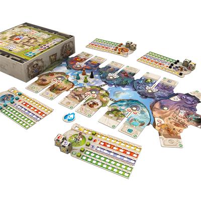 Dice Forge game board, cards, and other accessories