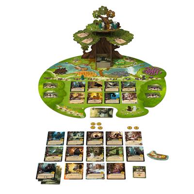 EVERDELL 3RD EDITION Board Game, showing the contents: game board, cards, and accessories. Fantasy board game, euro-board game, family board game