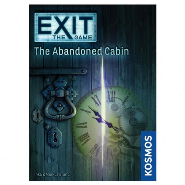 Exit: The Abandoned Cabin Front Cover showing a locked door and with a clock overlaying