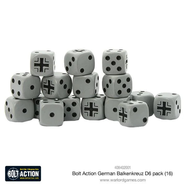 Bolt Action German dice set, D6 set, Balkenkreuz, 16 dice