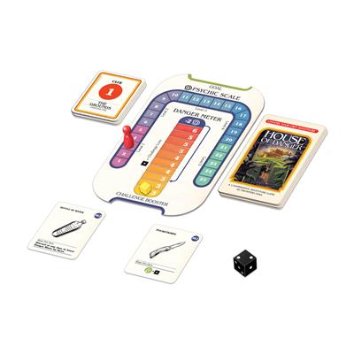 House of Danger game board with cards and dice