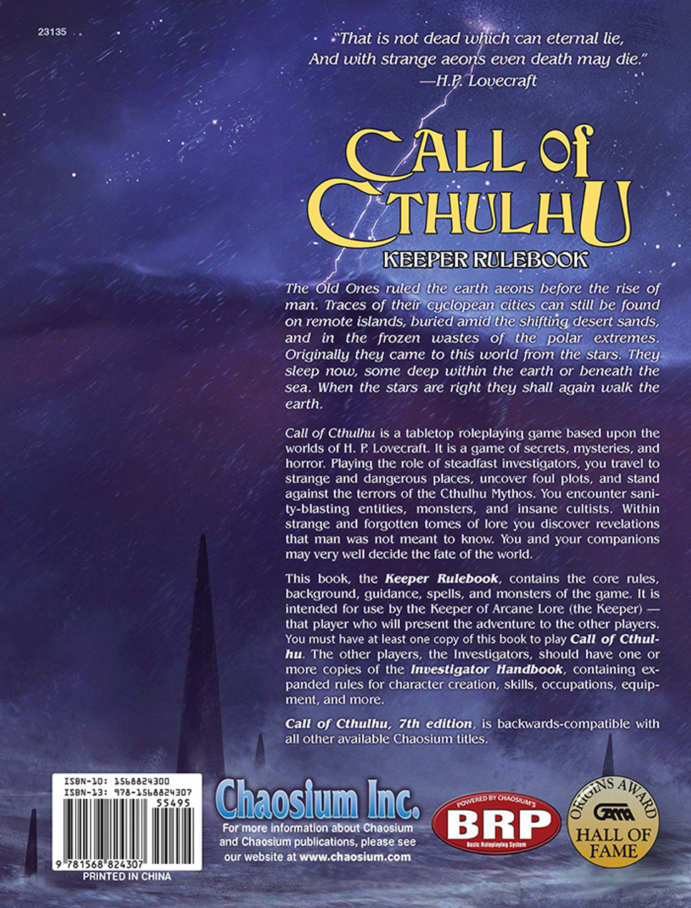 Call of Cthulhu Keeper Rulebook - Hardcover, Back Cover