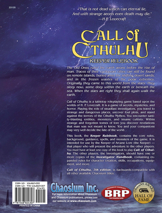 Call of Cthulhu Keeper Rulebook - Hardcover, Back Cover