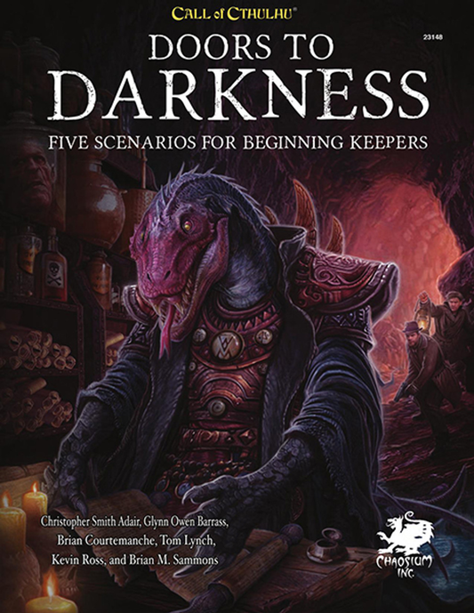 Call of Cthulhu RPG:  Doors to Darkness - Hardcover, front cover. Horror role playing game