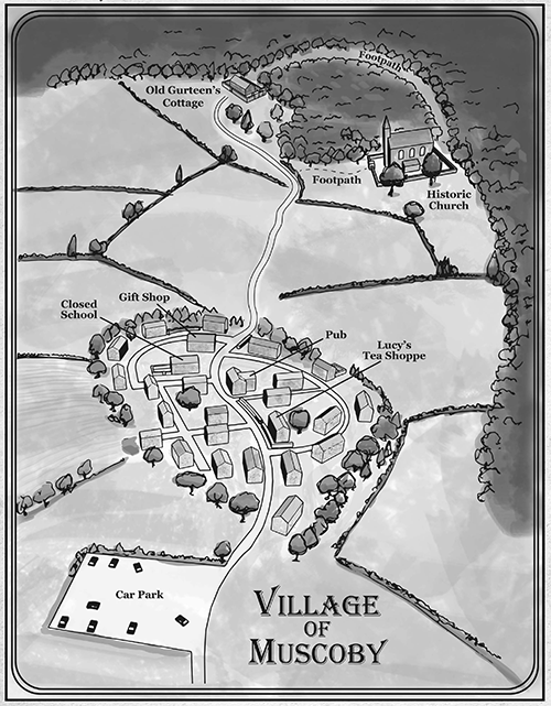 Call of Cthulhu RPG:  Scritch Scratch, inside book. Village of muscoby map. Horror role playing game