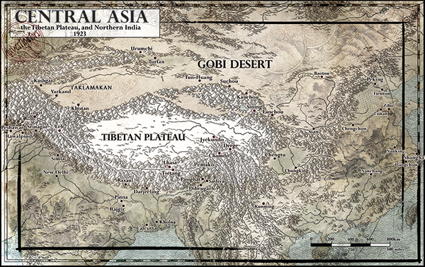 Call of Cthulhu RPG:  The Children of Fear - Central Asia map. Horror role playing game