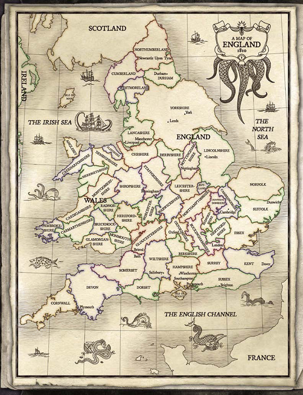 Call of Cthulhu RPG:  Regency Cthulhu - Hardcover: Map of England. Horror role playing game