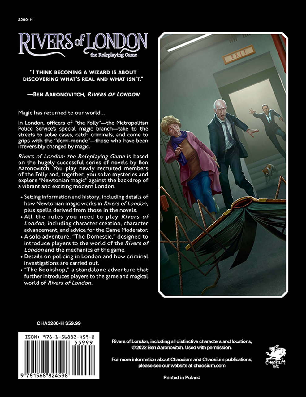 Rivers of London RPG, back cover, modern role playing game.