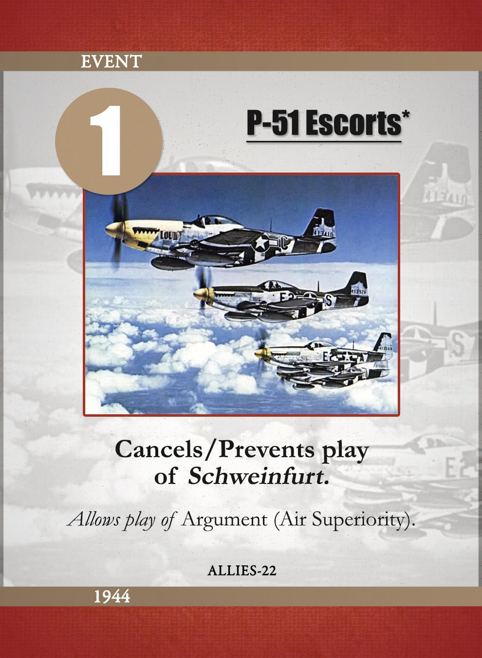 Example card of P-51 escorts in Festung Europa: The Campaign for Western Europe, 1943–1945, War Game